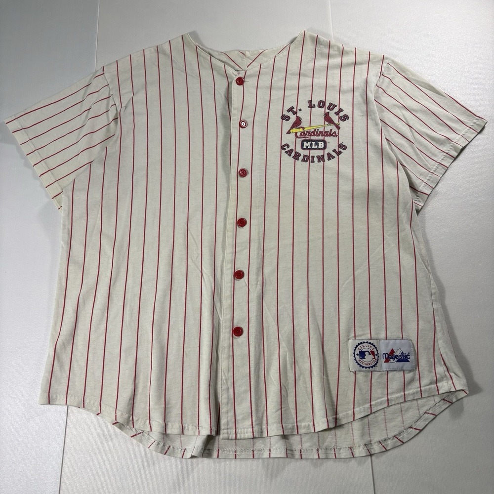 Vintage Majestic St. Louis Cardinals MLB Pinstripe Baseball Jersey White Red